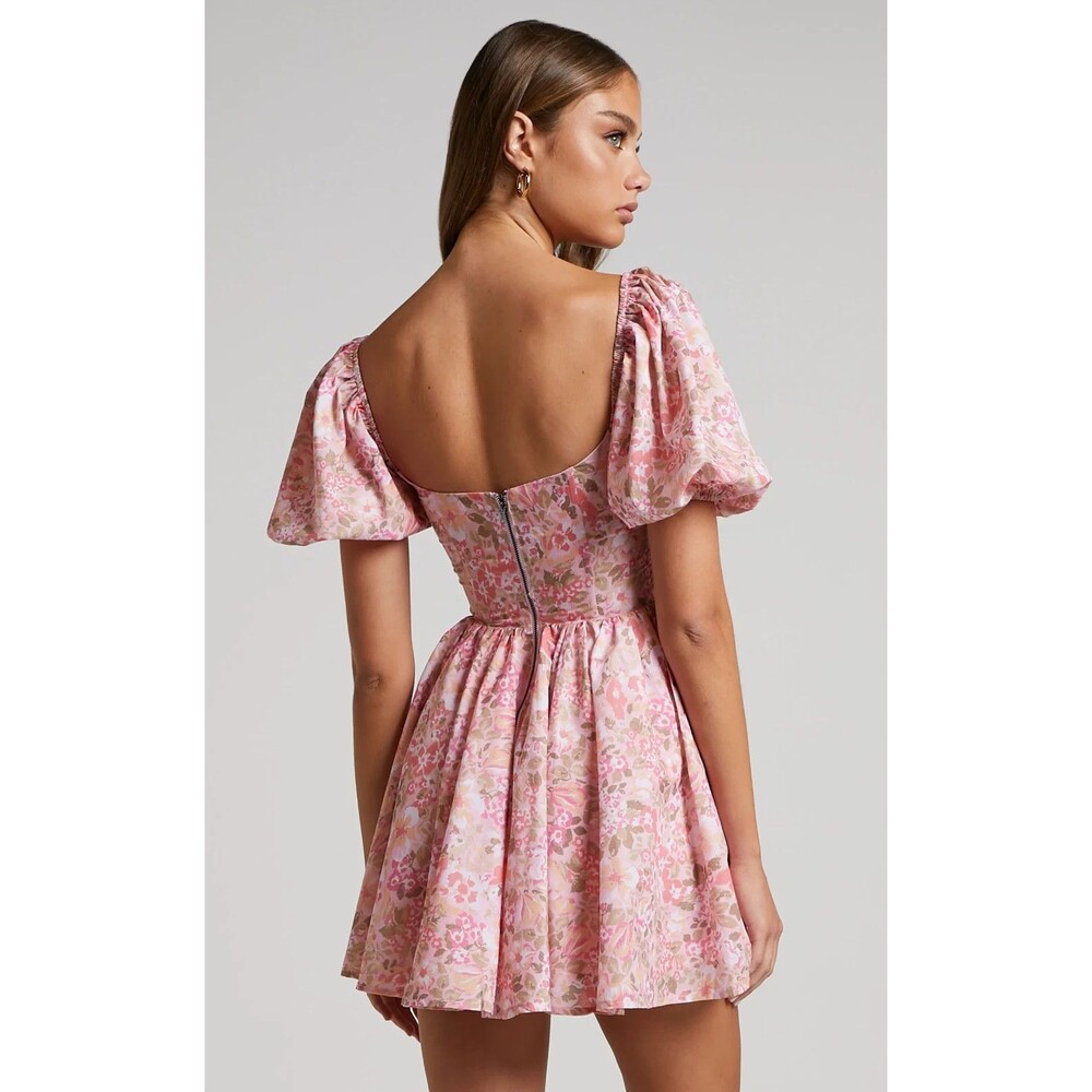 Showpo Phorchia Mini Dress Fit and Flare Puff Sleeve Corset Romantic Size 6 - Picture 3 of 13